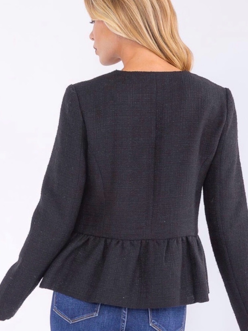 Elegant Black Peplum Tweed Jacket New - Picture 4 of 8